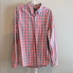 MEN’s J.Crew Mercantile Flex lightweight coral/teal’ish checkered button down